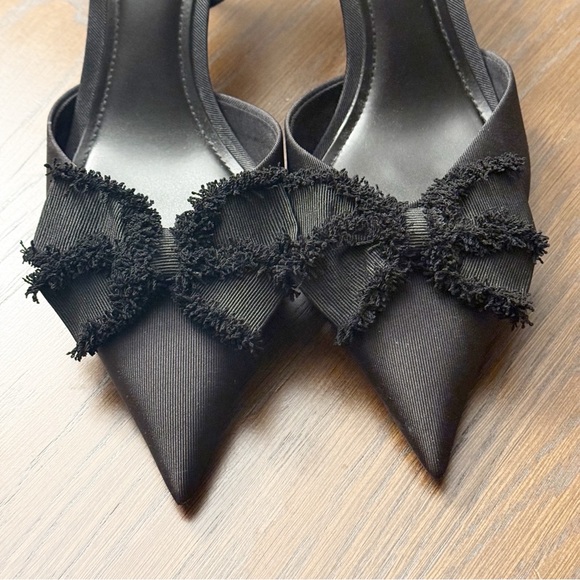 ZARA Black Slingback Pointed Toe Heels w/ Bow Detail | 2.8” Heel size 41 - Picture 7 of 12